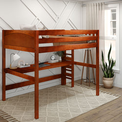 BULKY11 XL CP : Storage & Study Loft Beds Full XL High Loft Bed with Long Desk, Panel, Chestnut