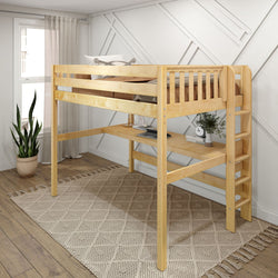 BULKY11 XL NS : Storage & Study Loft Beds Full XL High Loft Bed with Long Desk, Slat, Natural