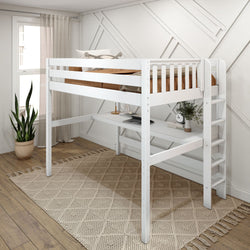 BULKY11 XL WS : Storage & Study Loft Beds Full XL High Loft Bed with Long Desk, Slat, White