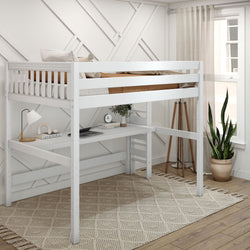 BULKY11 XL WS : Storage & Study Loft Beds Full XL High Loft Bed with Long Desk, Slat, White