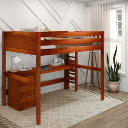 BULKY12 XL CP : Storage & Study Loft Beds Full XL High Loft Bed with Long Desk & Narrow 3-Drawer Dresser, Panel, Chestnut