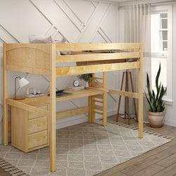 BULKY12 XL NP : Study Loft Beds Full XL High Loft Bed with Long Desk & Narrow 3-Drawer Dresser, Panel, Natural