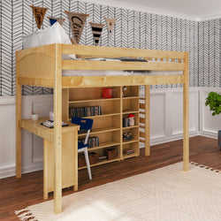 BULKY4 NP : Study Loft Beds Full High Loft w/ ladder on end, Corner desk, 15" High Bookcase, 37.5" High Bookcase, Panel, Natural