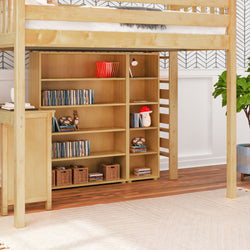 BULKY4 NP : Study Loft Beds Full High Loft w/ ladder on end, Corner desk, 15" High Bookcase, 37.5" High Bookcase, Panel, Natural