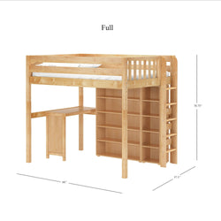 BULKY4 NP : Study Loft Beds Full High Loft w/ ladder on end, Corner desk, 15" High Bookcase, 37.5" High Bookcase, Panel, Natural