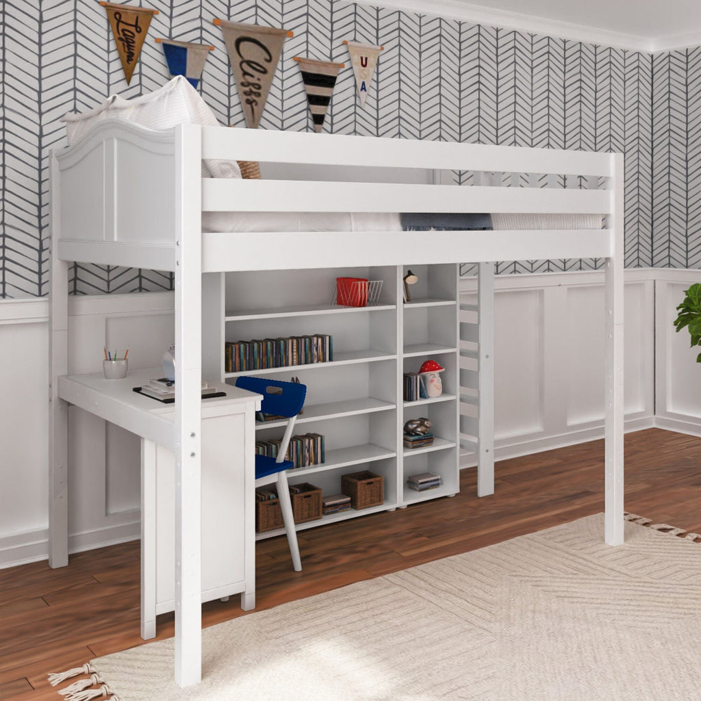 BULKY4 CP : Study Loft Beds Full High Loft w/ ladder on end, Corner desk, 15" High Bookcase, 37.5" High Bookcase, Panel, Chestnut