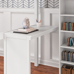 BULKY4 WC : Storage & Study Loft Beds Full High Loft w/ ladder on end, Corner desk, 15" High Bookcase, 37.5" High Bookcase, Curved, White