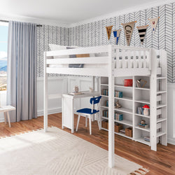 BULKY4 WC : Study Loft Beds Full High Loft w/ ladder on end, Corner desk, 15" High Bookcase, 37.5" High Bookcase, Curved, White