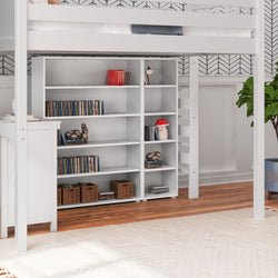 BULKY4 WC : Study Loft Beds Full High Loft w/ ladder on end, Corner desk, 15" High Bookcase, 37.5" High Bookcase, Curved, White