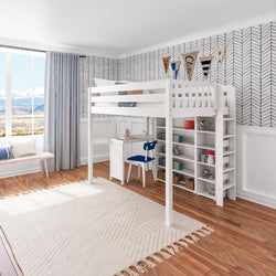 BULKY4 WC : Study Loft Beds Full High Loft w/ ladder on end, Corner desk, 15" High Bookcase, 37.5" High Bookcase, Curved, White