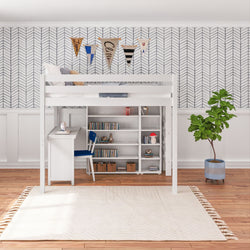 BULKY4 WC : Study Loft Beds Full High Loft w/ ladder on end, Corner desk, 15" High Bookcase, 37.5" High Bookcase, Curved, White