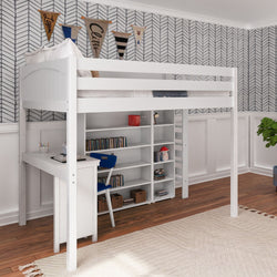 BULKY4 WP : Storage & Study Loft Beds Full High Loft w/ ladder on end, Corner desk, 15" High Bookcase, 37.5" High Bookcase, Panel, White