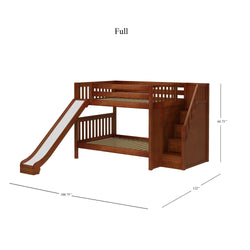 CELEBRATE XL CS : Play Bunk Beds Full XL Medium Bunk Bed with Stairs + Slide, Slat, Chestnut