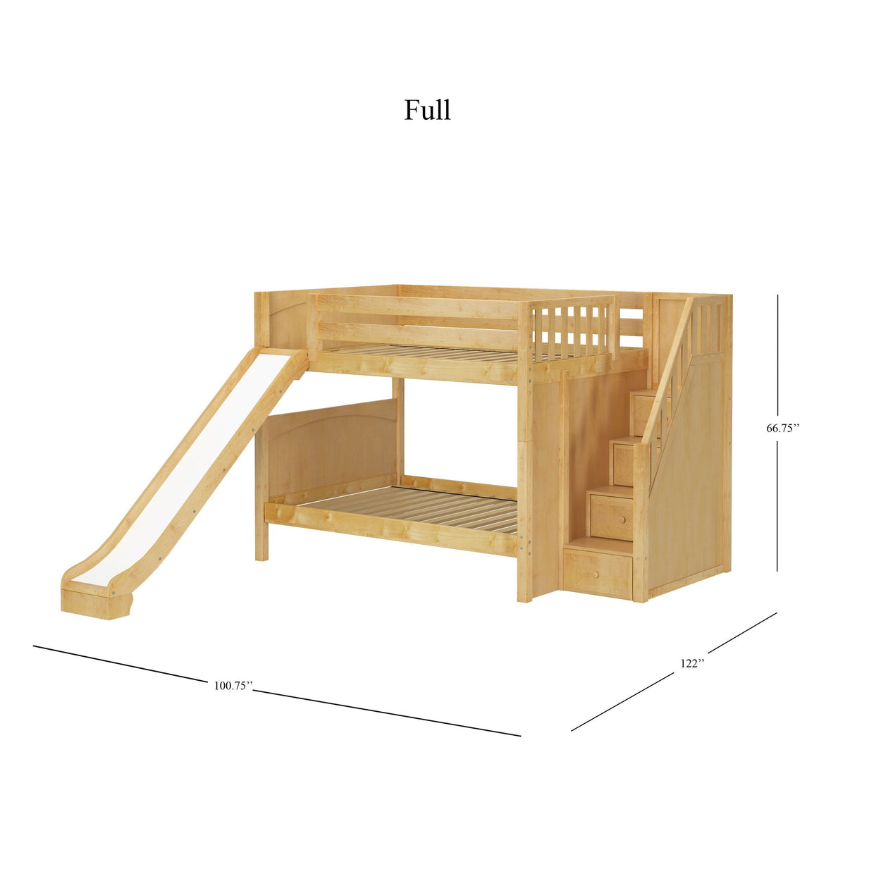 CELEBRATE XL NP : Play Bunk Beds Full XL Medium Bunk Bed with Stairs + Slide, Panel, Natural