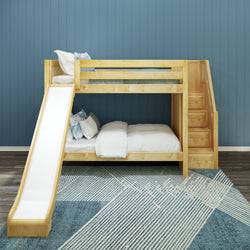 CELEBRATE XL NS : Play Bunk Beds Full XL Medium Bunk Bed with Stairs + Slide, Slat, Natural