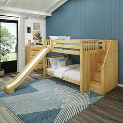 CELEBRATE XL NS : Play Bunk Beds Full XL Medium Bunk Bed with Stairs + Slide, Slat, Natural