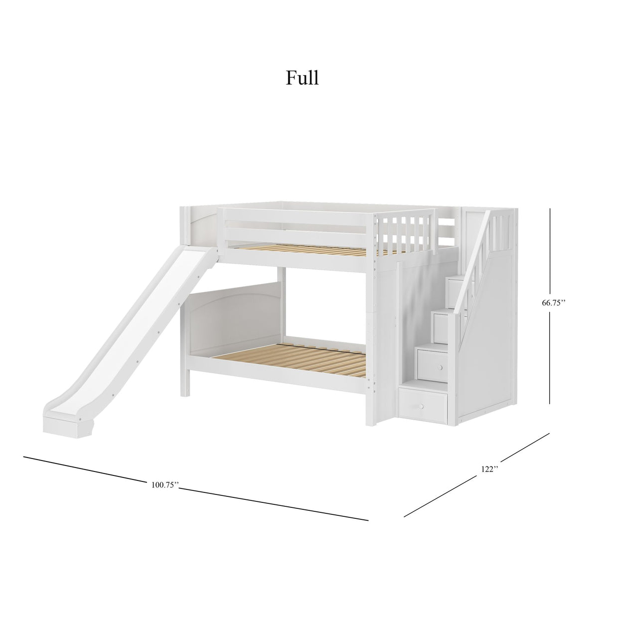 CELEBRATE XL WP : Play Bunk Beds Full XL Medium Bunk Bed with Stairs + Slide, Panel, White