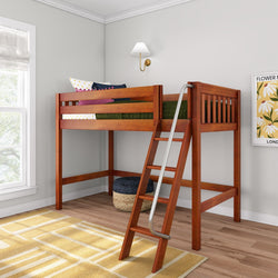 CHAP CS : Standard Loft Beds Twin Mid Loft Bed with Angled Ladder on Front, Slat, Chestnut