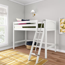 CHAP WP : Standard Loft Beds Twin Mid Loft Bed with Angled Ladder on Front, Panel, White