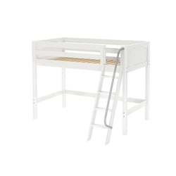 CHAP WP : Standard Loft Beds Twin Mid Loft Bed with Angled Ladder on Front, Panel, White