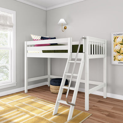 CHAP WS : Standard Loft Beds Twin Mid Loft Bed with Angled Ladder on Front, Slat, White