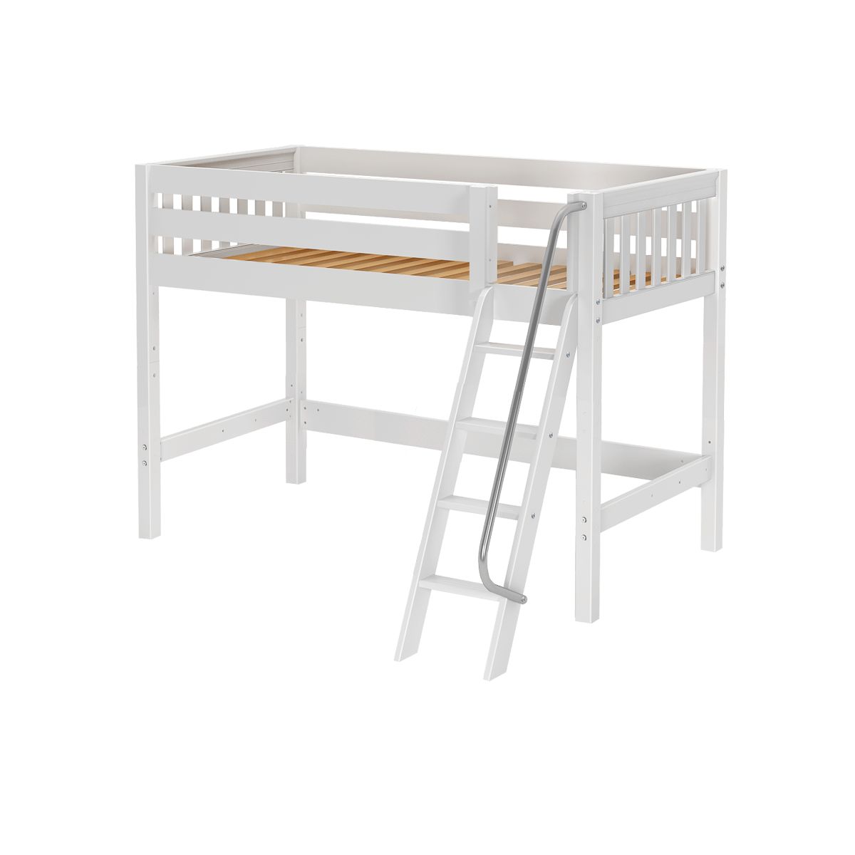 CHAP WS : Standard Loft Beds Twin Mid Loft Bed with Angled Ladder on Front, Slat, White