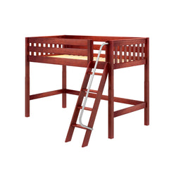 CHAP XL CS : Loft Bed Twin XL Mid Loft Bed with Angled Ladder on Front, Slat, Chestnut