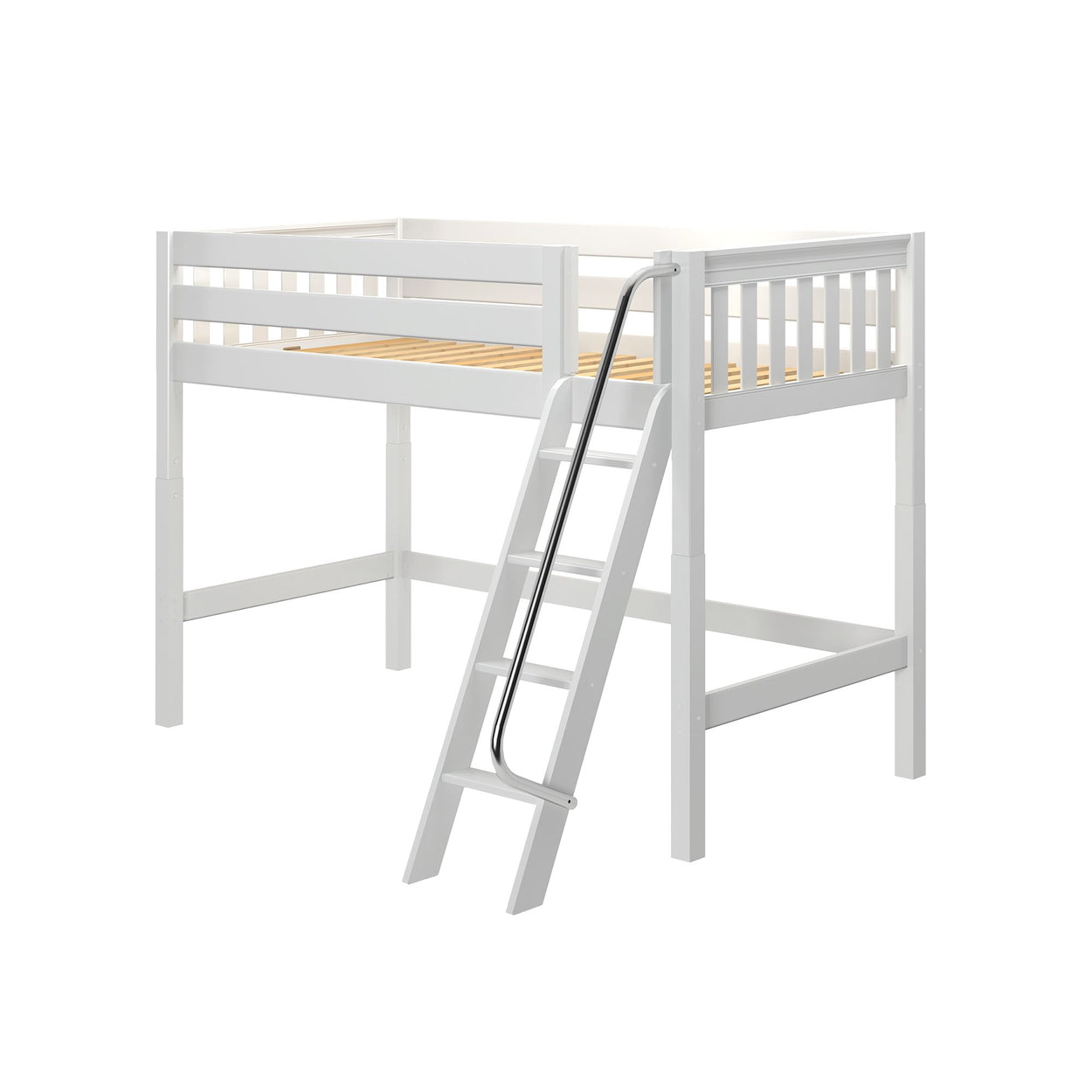 CHAP XL WS : Loft Bed Twin XL Mid Loft Bed with Angled Ladder on Front, Slat, White