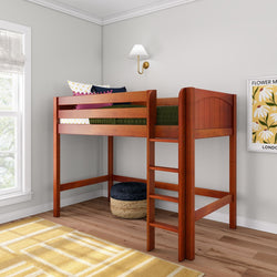 CHIP CP : Standard Loft Beds Twin Mid Loft Bed with Straight Ladder on Front, Panel, Chestnut