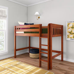 CHIP CS : Standard Loft Beds Twin Mid Loft Bed with Straight Ladder on Front, Slat, Chestnut