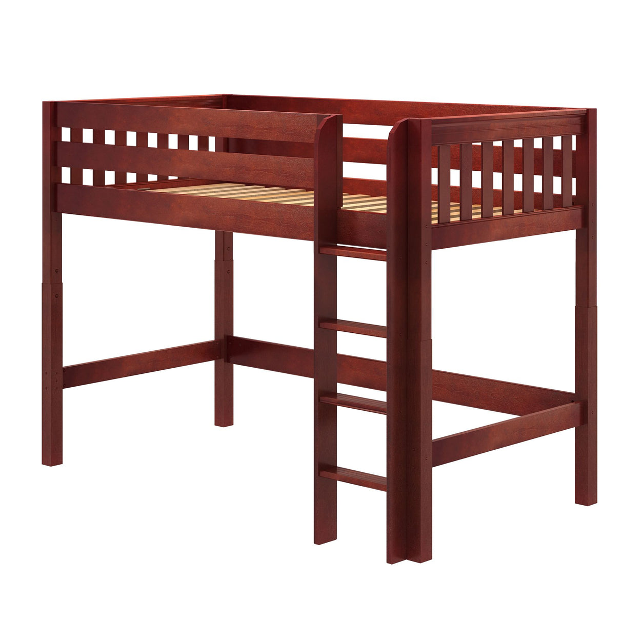 CHIP CS : Standard Loft Beds Twin Mid Loft Bed with Straight Ladder on Front, Slat, Chestnut