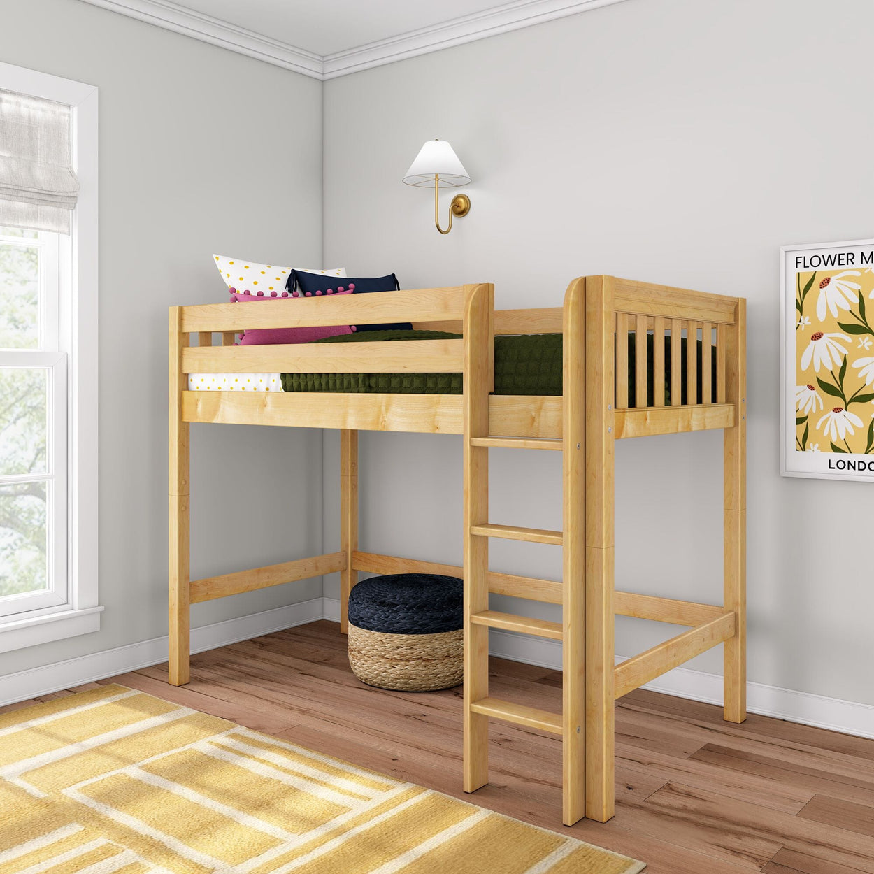 CHIP NS : Standard Loft Beds Twin Mid Loft Bed with Straight Ladder on Front, Slat, Natural