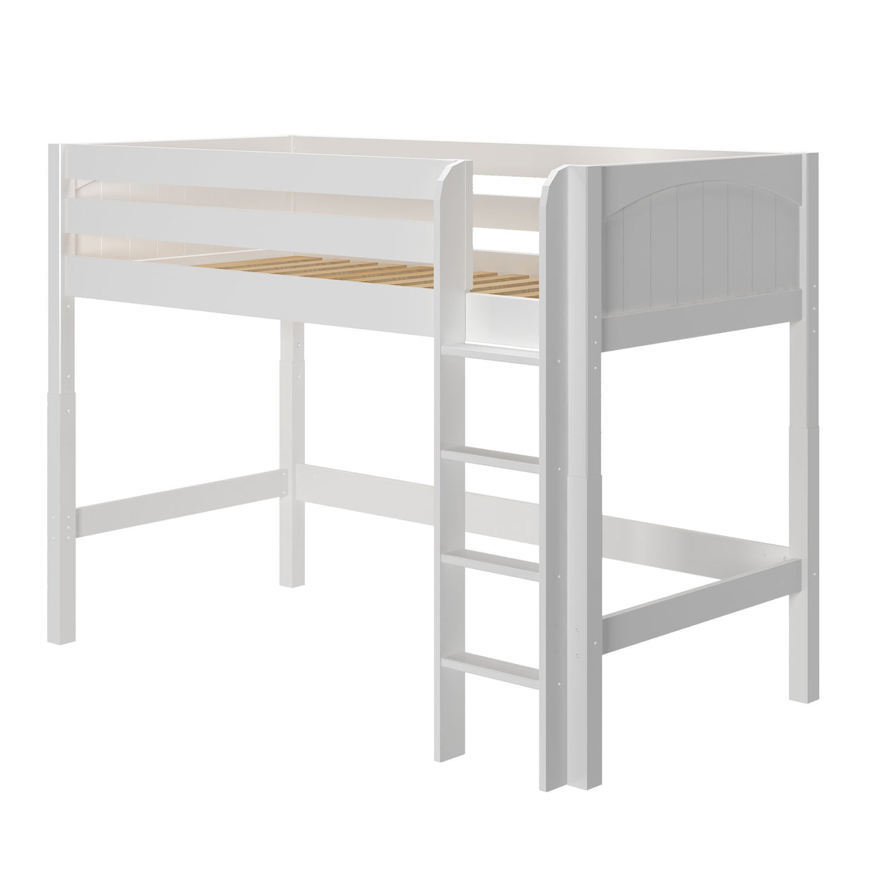 CHIP WP : Standard Loft Beds Twin Mid Loft Bed with Straight Ladder on Front, Panel, White