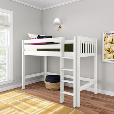 CHIP WS : Standard Loft Beds Twin Mid Loft Bed with Straight Ladder on Front, Slat, White