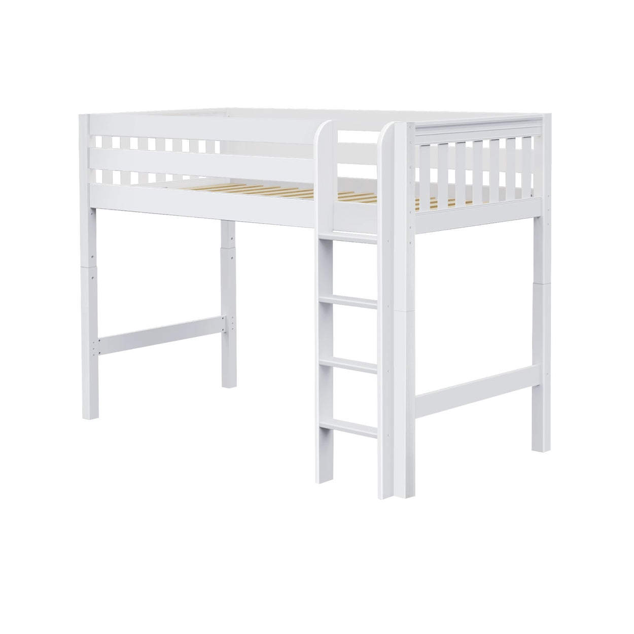 CHIP WS : Standard Loft Beds Twin Mid Loft Bed with Straight Ladder on Front, Slat, White