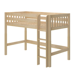 CHIP XL NS : Loft Bed Twin XL Mid Loft Bed with Straight Ladder on Front, Slat, Natural