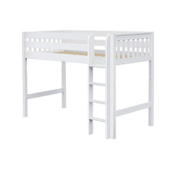 CHIP XL WS : Loft Bed Twin XL Mid Loft Bed with Straight Ladder on Front, Slat, White