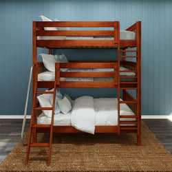 COMPLEX CS : Multiple Bunk Beds Full Triple Bunk Bed with Angled and Straight Ladder on Front, Slat, Chestnut