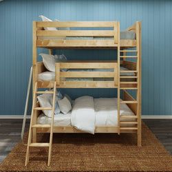 COMPLEX NP : Triple Bunk Full Triple Bunk Bed with Angled and Straight Ladder on Front, Panel, Natural