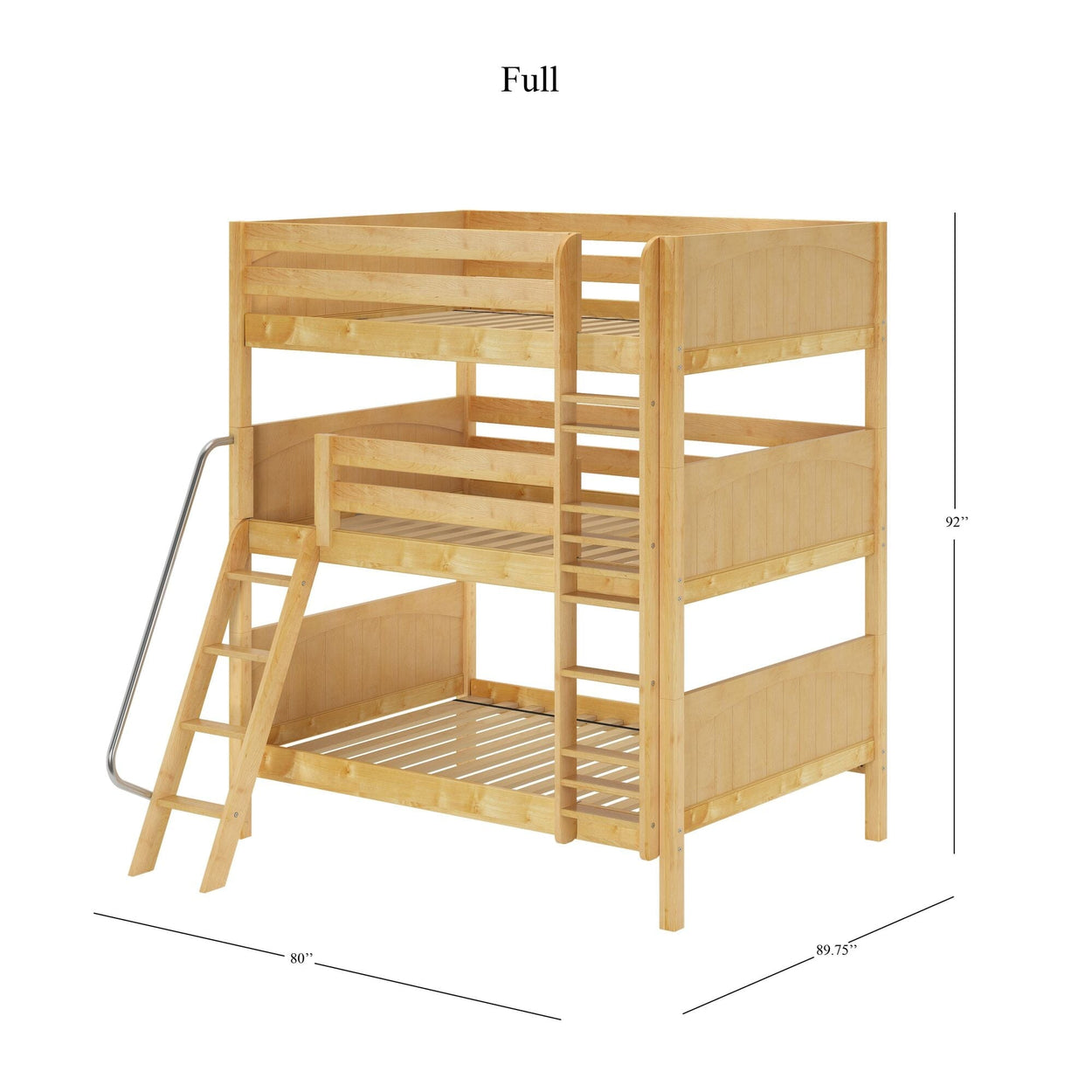 COMPLEX NP : Triple Bunk Full Triple Bunk Bed with Angled and Straight Ladder on Front, Panel, Natural