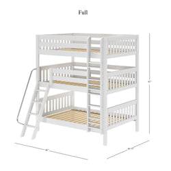 COMPLEX WS : Triple Bunk Full Triple Bunk Bed with Angled and Straight Ladder on Front, Slat, White