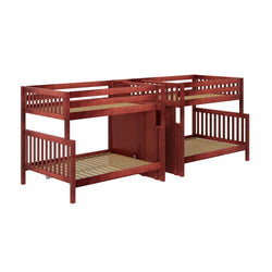 COSMOS XL CS : Multiple Bunk Beds High Full XL over Queen Quadruple Bunk Bed with Stairs, Slat, Chestnut