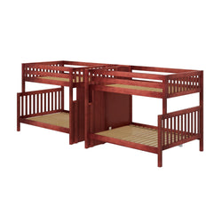 COSMOS XL CS : Multiple Bunk Beds High Full XL over Queen Quadruple Bunk Bed with Stairs, Slat, Chestnut