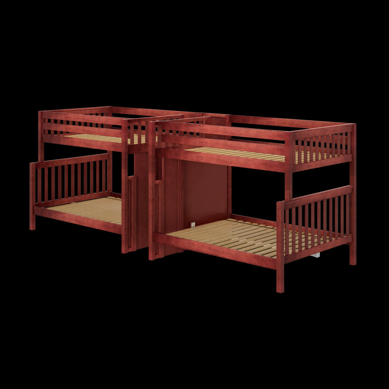 COSMOS XL CS : Multiple Bunk Beds High Full XL over Queen Quadruple Bunk Bed with Stairs, Slat, Chestnut