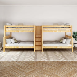 COSMOS XL NS : Multiple Bunk Beds High Full XL over Queen Quadruple Bunk Bed with Stairs, Slat, Natural