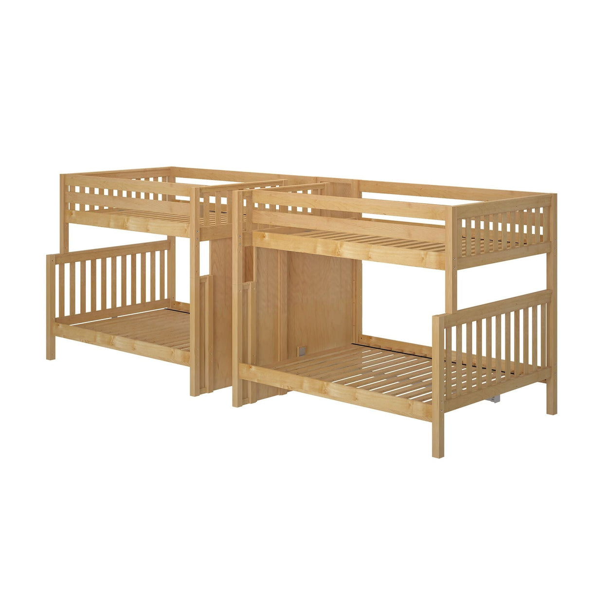 COSMOS XL NS : Multiple Bunk Beds High Full XL over Queen Quadruple Bunk Bed with Stairs, Slat, Natural