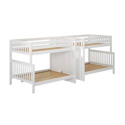 COSMOS XL WS : Multiple Bunk Beds High Full XL over Queen Quadruple Bunk Bed with Stairs, Slat, White