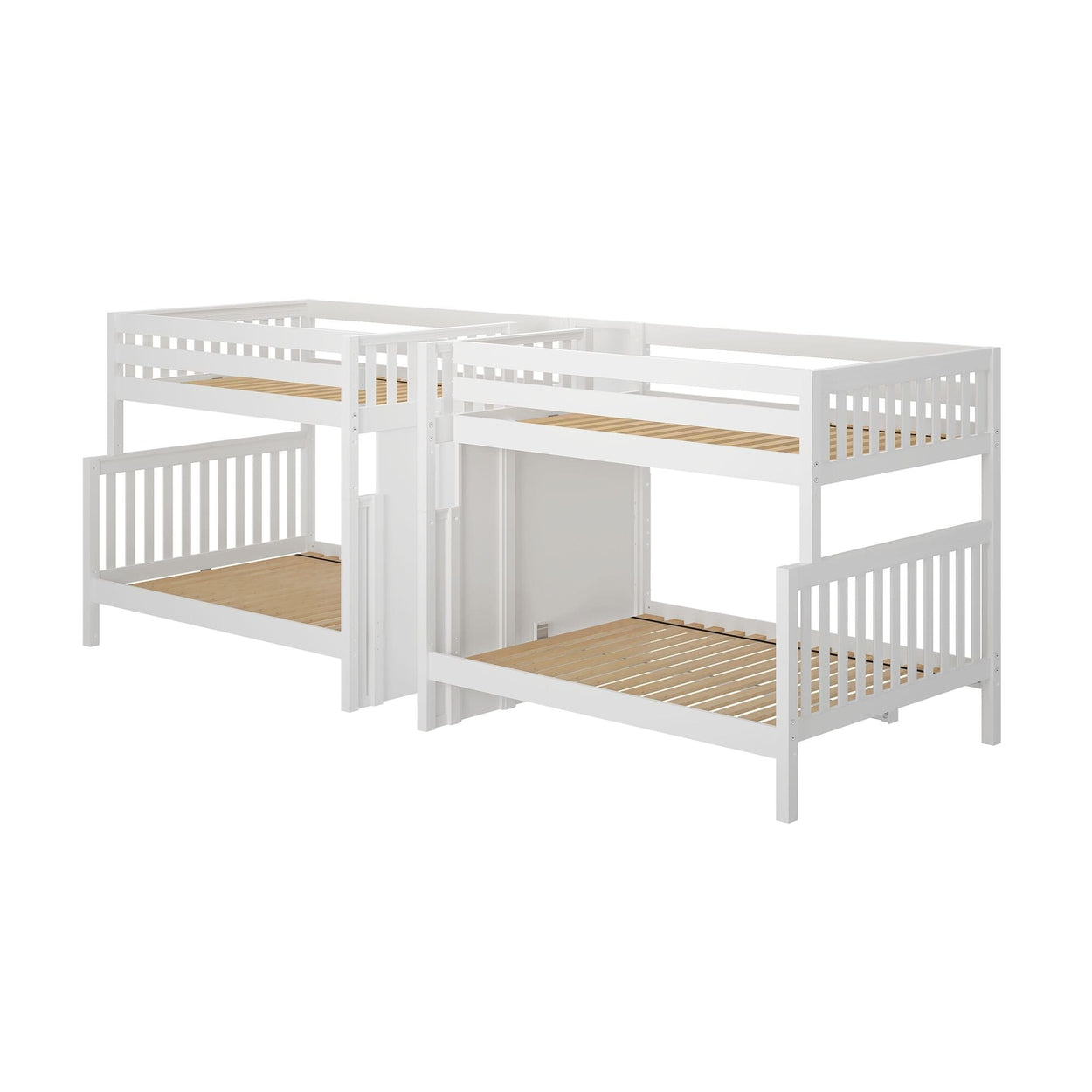 COSMOS XL WS : Multiple Bunk Beds High Full XL over Queen Quadruple Bunk Bed with Stairs, Slat, White