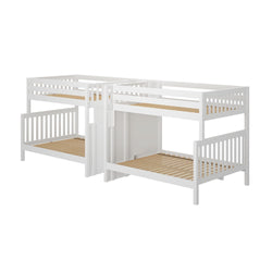 COSMOS XL WS : Multiple Bunk Beds High Full XL over Queen Quadruple Bunk Bed with Stairs, Slat, White