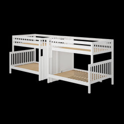 COSMOS XL WS : Multiple Bunk Beds High Full XL over Queen Quadruple Bunk Bed with Stairs, Slat, White